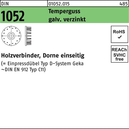 Holzverbinder DIN 1052, einseitig, | Temperguss galv. verzinkt, 65 x 17 x M16 | 50 Stück