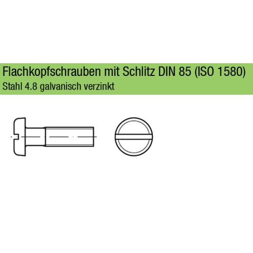 Flachkopfschrauben DIN 85 (ISO 1580) | Stahl 4.8 galvanisch verzinkt | M 4 x 25 mm | 200 Stück