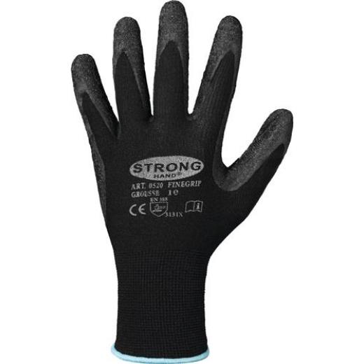 Handschuhe Finegrip Gr.10 schwarz EN 388 PSA II Nyl.m.Schrumpf-Latex STRONGHAND | 12 Stück