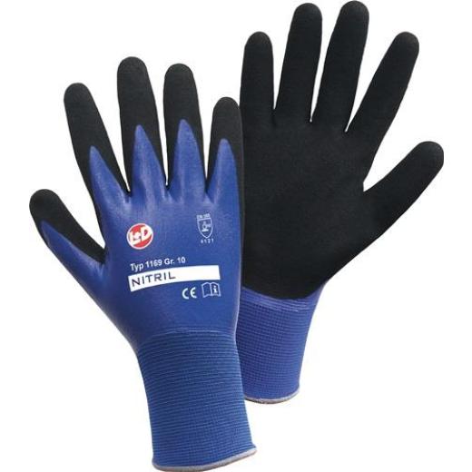 Handschuhe Nitril Aqua Gr.8 blau/schwarz Nyl.m.dop.Nitril EN 388 PSA II | 12 Stück