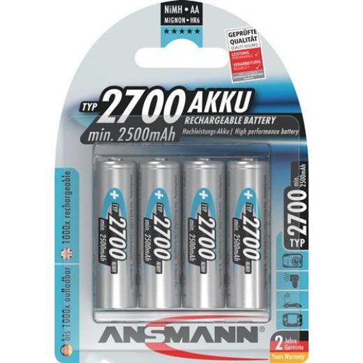 Akkuzelle 1,2 V 2700 mAh R6-AA-Mignon HR6 4 4St./Blister ANSMANN