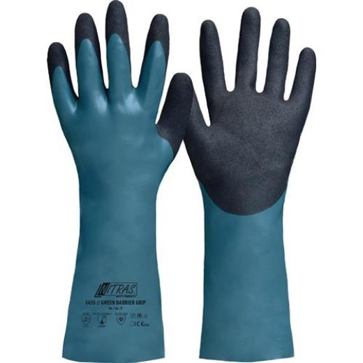 Chemiehandschuhe Green Barrier Grip Gr.9 grün/schwarz EN 388,EN 374 | 12 Stück