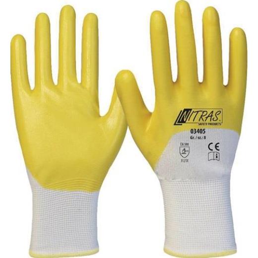 Handschuhe 03405 Gr.11 weiß/gelb PES m.Nitril EN 388 PSA II 12 NITRAS | 12 Stück