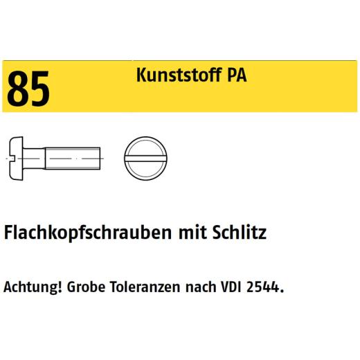 DIN 85, Flachkopfschrauben mit Schlitz M 4 x 20, Kunststoff PA | 200 Stück