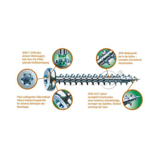 SPAX Universalschraube, 5 x 40/37, Halbrundkopf, T-STAR plus, WIROX (A9J) | 500 Stück